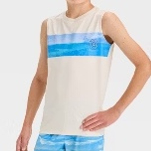 Cat & Jack Boys Tan Sleeveless Pajama Top Blue Beach Graphic Size M 8 Tank